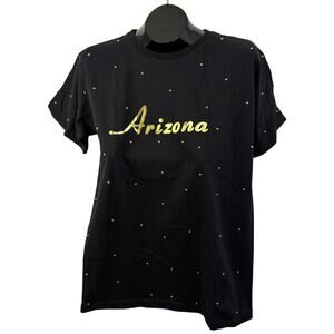 Vtg Arizona Gold Script Studded T Shirt Murina USA Made Black M 90s Western